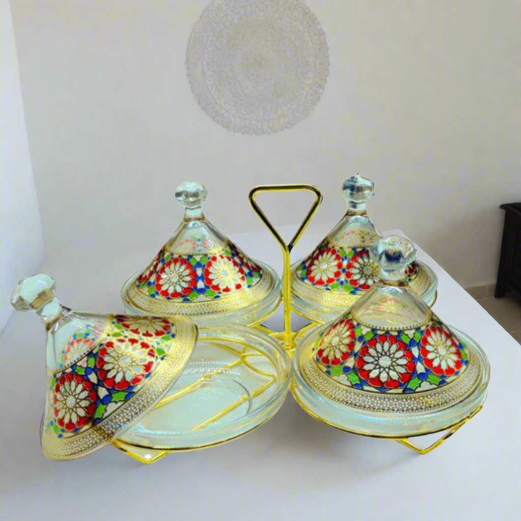 Inttox – 🏺 Set de Pots en Verre Orientaux avec Support Doré  ✨
