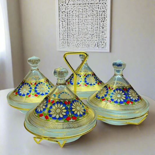 Inttox – 🏺 Set de Pots en Verre Orientaux avec Support Doré  ✨