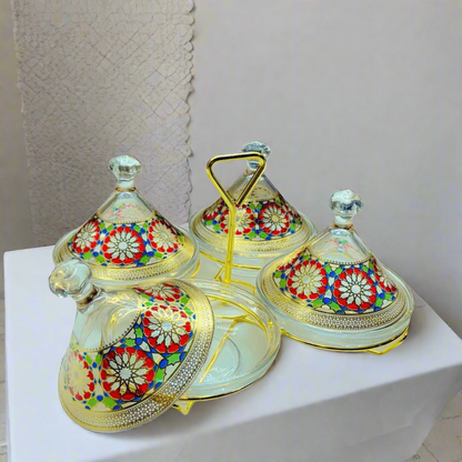 Inttox – 🏺 Set de Pots en Verre Orientaux avec Support Doré  ✨