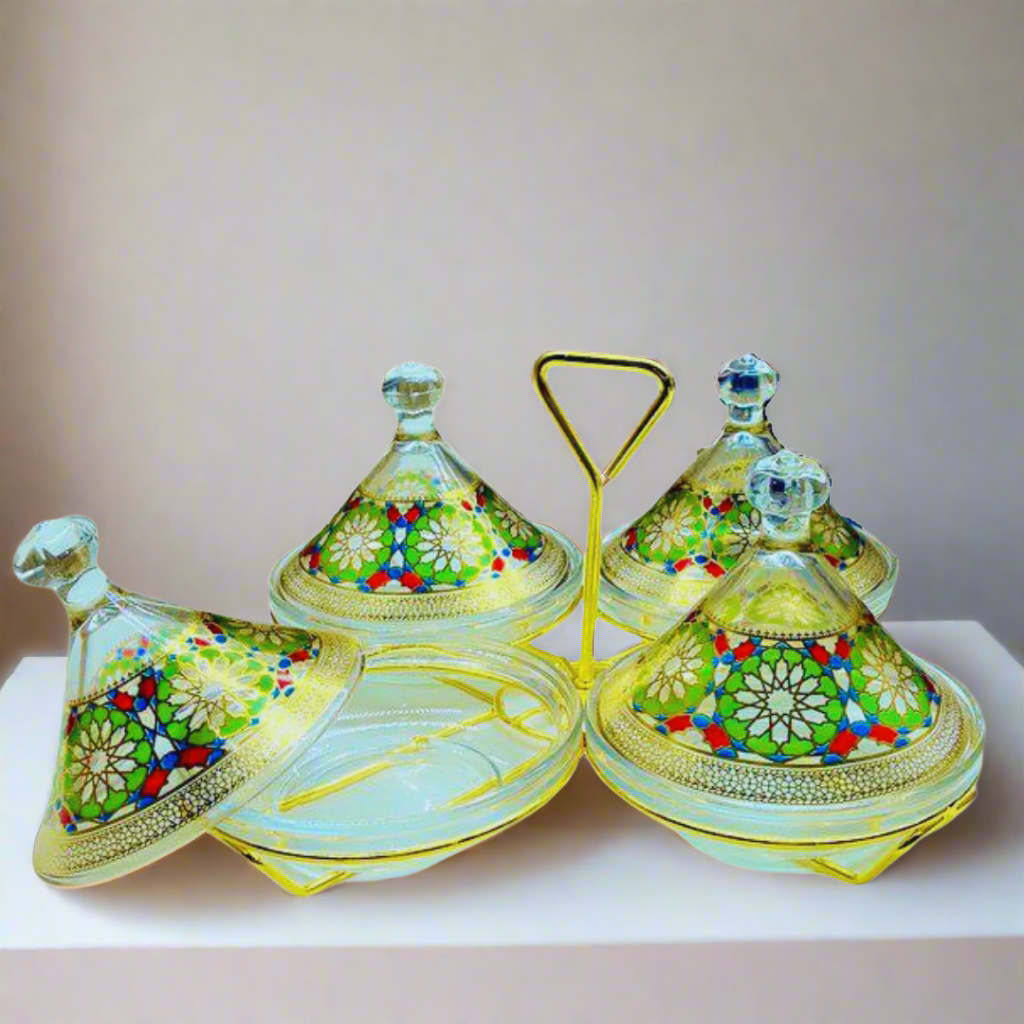 Inttox – 🏺 Set de Pots en Verre Orientaux avec Support Doré  ✨