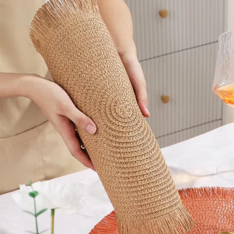 Inttox-🌿 Tapis de Table en papier tissé à pampilles Inttox 6 piece ✨