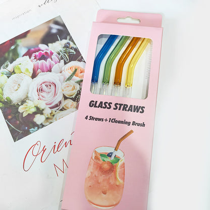 Inttox- Ensemble de Pailles en Verre Borosilicate Incurvées et Réutilisables