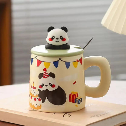 Inttox-🐼 2 Tasse en Céramique Panda avec Couvercle  ☕✨