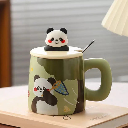 Inttox-🐼 2 Tasse en Céramique Panda avec Couvercle  ☕✨