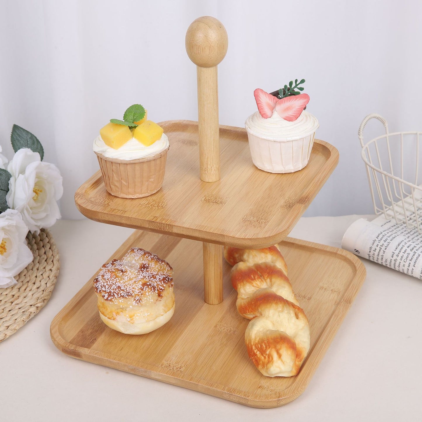 Inttox-🎂 Présentoir à Gâteau en Bambou – Inttox 🍵✨