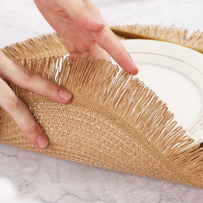 Inttox-🌿 Tapis de Table en papier tissé à pampilles Inttox 6 piece ✨