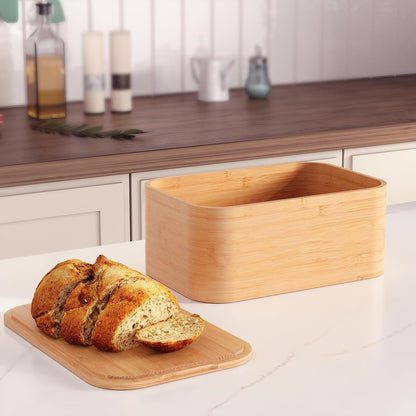 Inttox-Boîte à Pain en Bambou Naturel avec Couvercle Planche à Découper