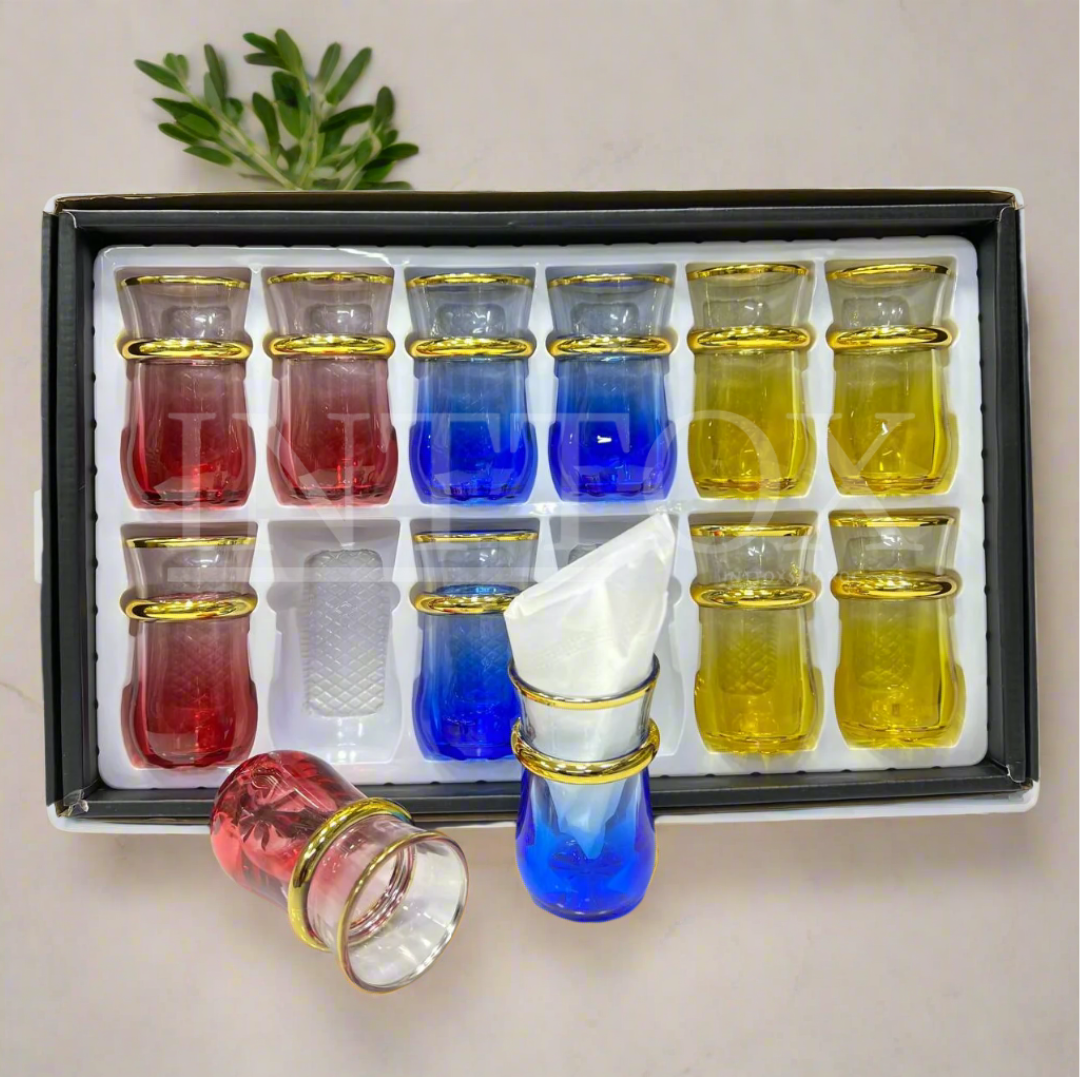 Inttox-🫖 Service de Verres à Thé Colorés avec Bordures Dorées ✨