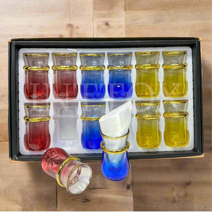 Inttox-🫖 Service de Verres à Thé Colorés avec Bordures Dorées ✨