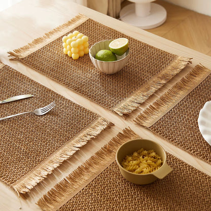 Inttox-🌸 Napperons tressés en papier à franges Inttox – Lot de 6 pièces 🧺✨