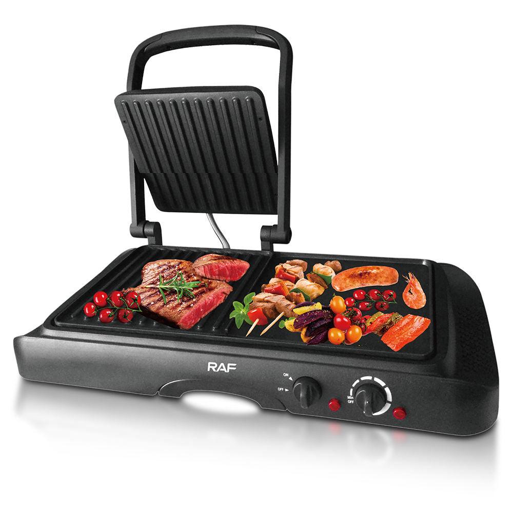 Inttox-RAF Household Nouveau Multifonctionnel Anti-Adhésif Panini Grill Maker 1600W 2 en 1 Plaque de Cuisson