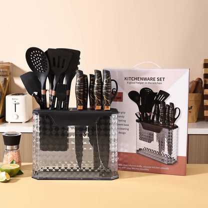 Inttox-Ensemble d’Ustensiles de Cuisine Inttox – 16 Pièces Marbre & Or