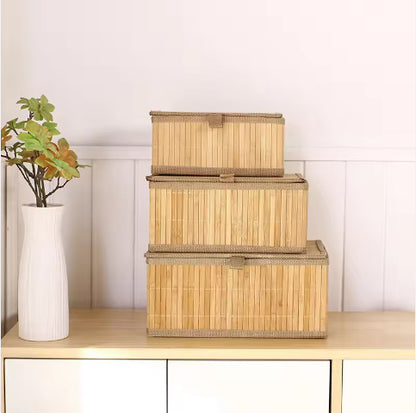 Inttox-Ensemble de 3 Paniers de Rangement Pliables en Bambou