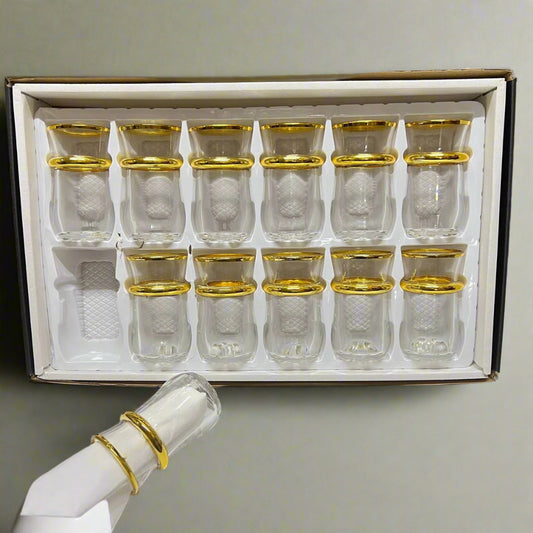 Inttox-🏺 Set de 12 Verres à Thé en Verre avec Bordures Dorées 🌟