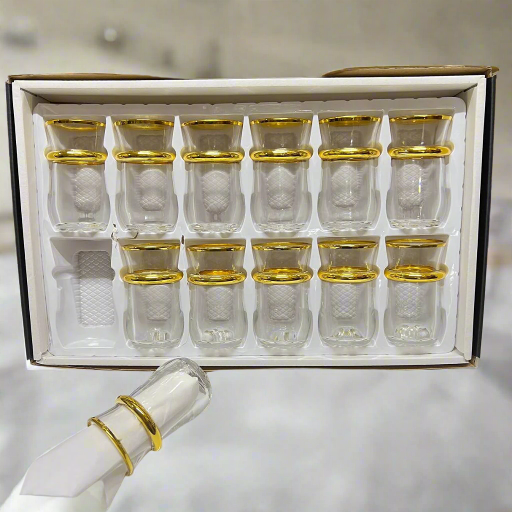Inttox-🏺 Set de 12 Verres à Thé en Verre avec Bordures Dorées 🌟