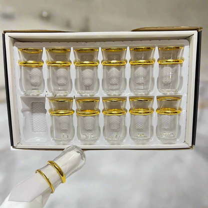 Inttox-🏺 Set de 12 Verres à Thé en Verre avec Bordures Dorées 🌟