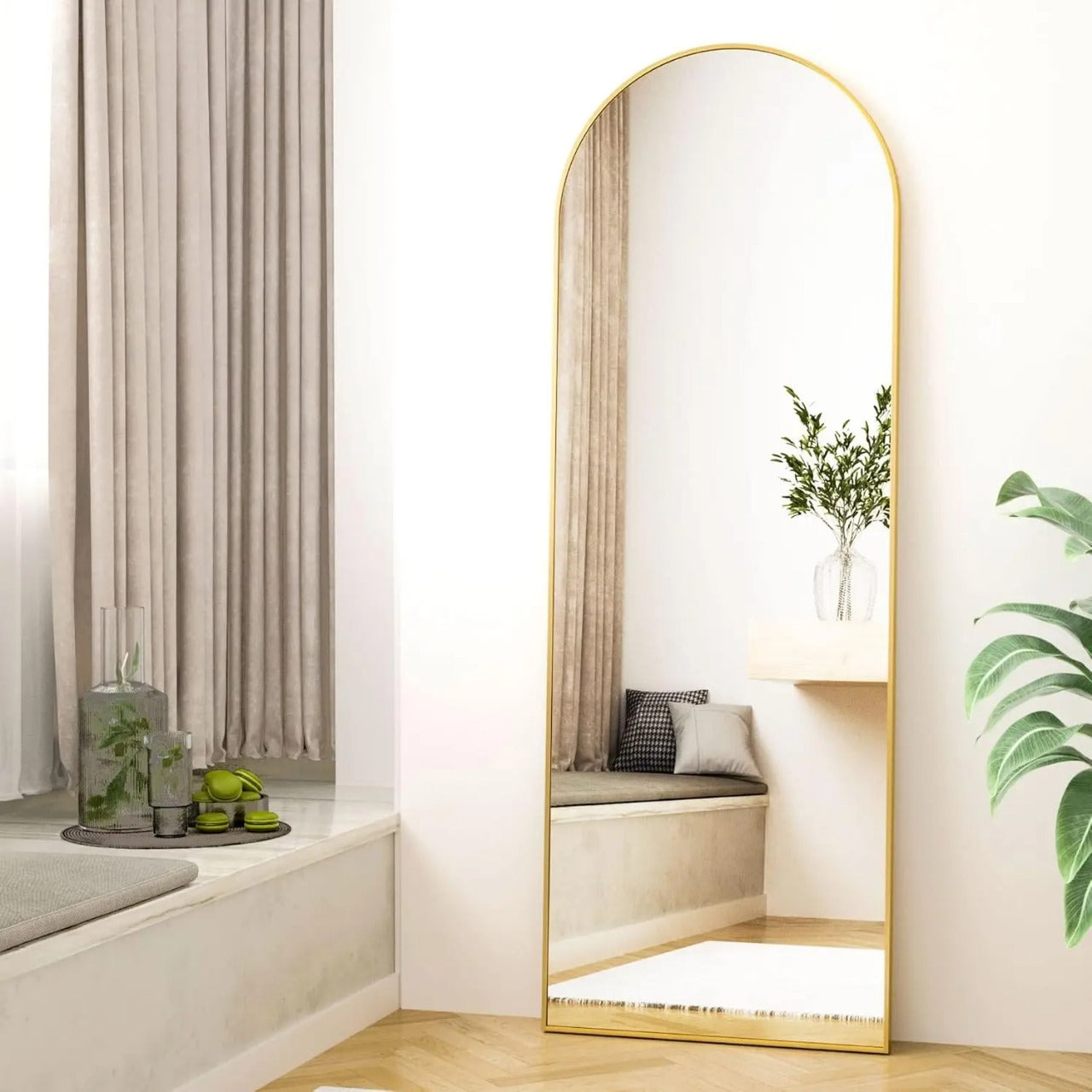 Inttox-🪞✨ Miroir de Sol Pleine Longueur en Arc – Grand Format Esthétique & Élégant 🏡💎