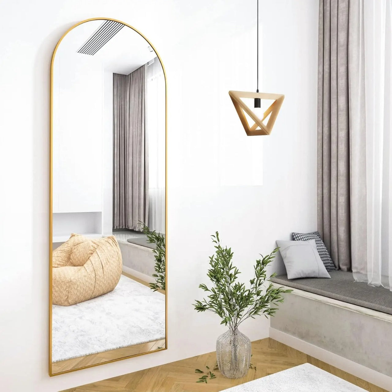 Inttox-🪞✨ Miroir de Sol Pleine Longueur en Arc – Grand Format Esthétique & Élégant 🏡💎