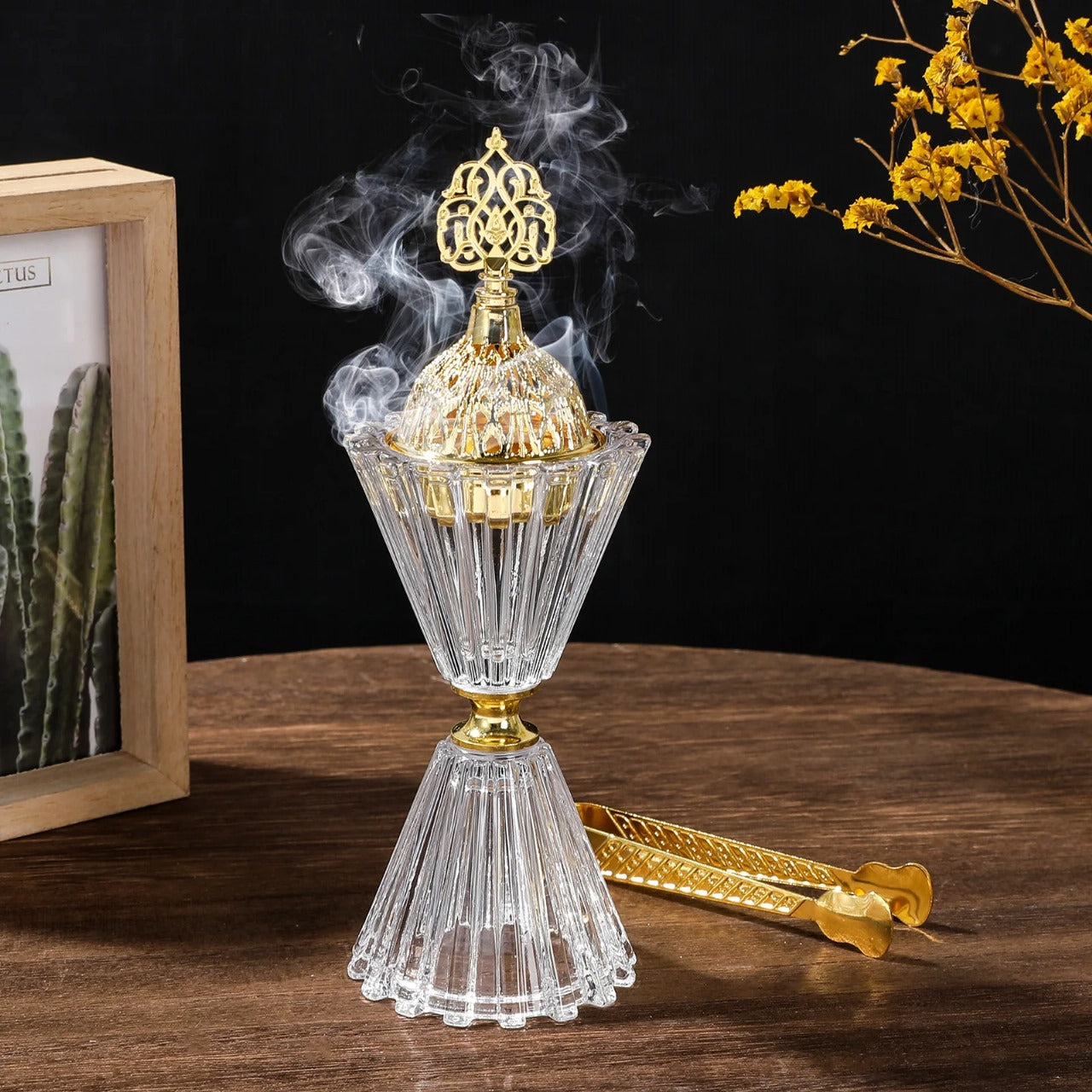 Inttox-💎🌹 Bouquet de Cristal Diffuseur d’Aromathérapie & Chandelier Arabe 🕌 | Porte-Encens Décoratif pour Maison ✨🕯️