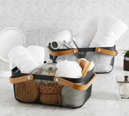 Inttox-🧺✨ Panier de Pique-Nique en Maille Métallique avec Poignée en Bois 🍎🥖