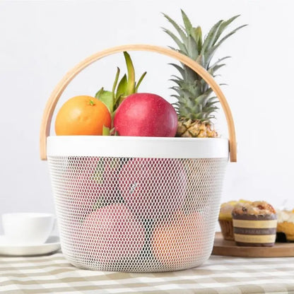 Inttox-🧺✨ Panier de Pique-Nique en Maille Métallique avec Poignée en Bois 🍎🥖