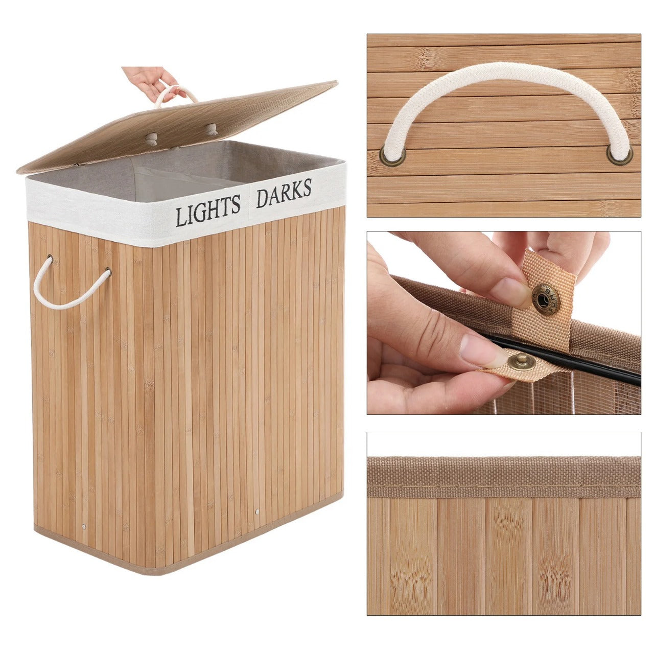 Inttox-🧺 Panier à Linge Pliable 🚿 | 2 Compartiments | Organisation Pratique pour Salle de Bain