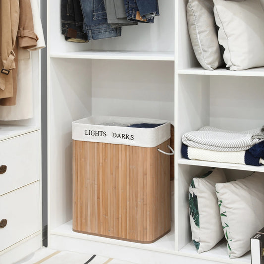 Inttox-🧺 Panier à Linge Pliable 🚿 | 2 Compartiments | Organisation Pratique pour Salle de Bain