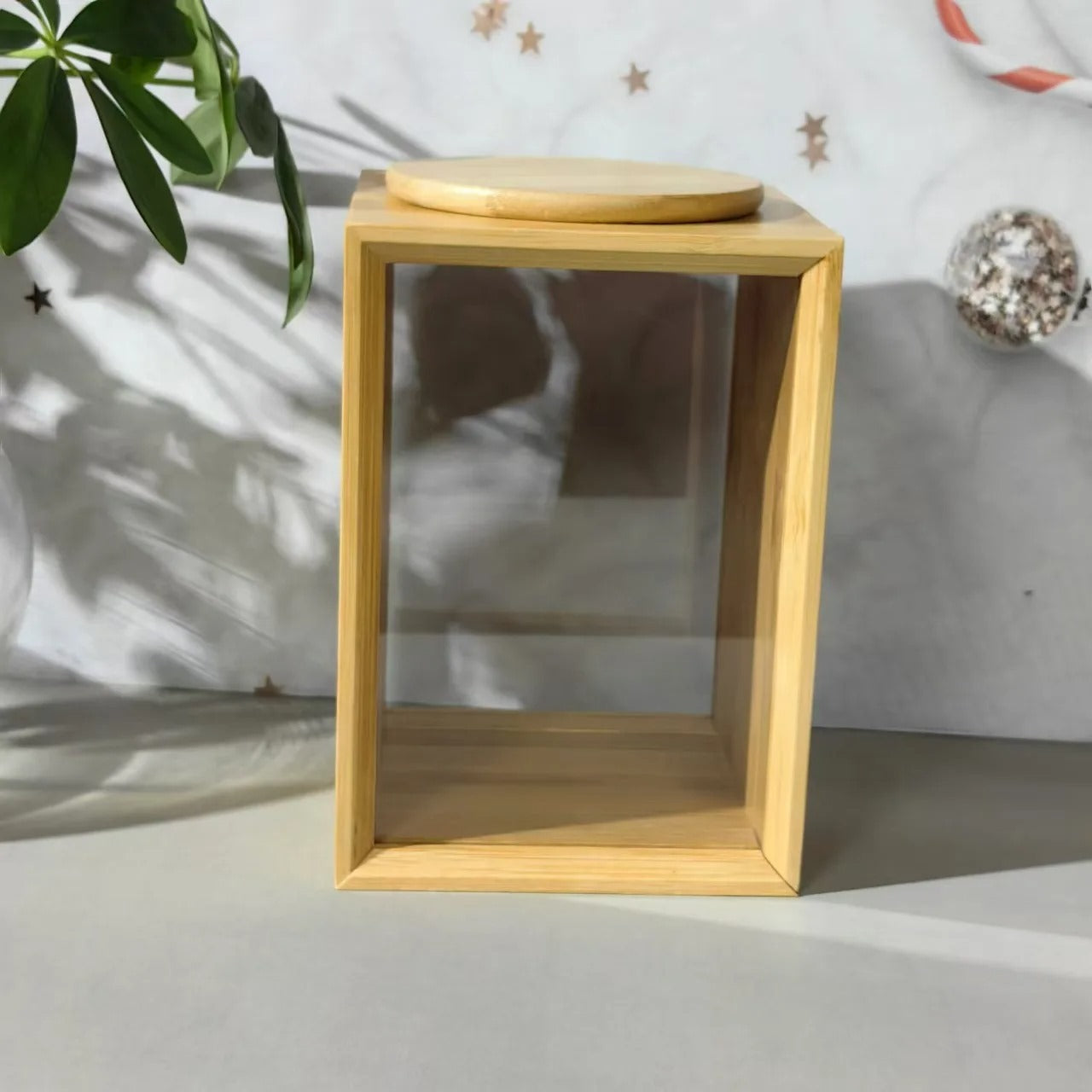 Inttox-🪵✨ Pot de Stockage en Bambou avec Couvercle Transparent