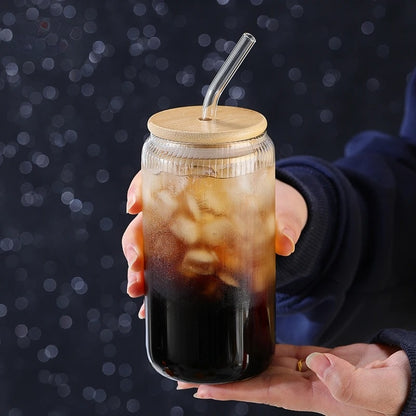 Inttox-🥤 Tasses en Verre de Haute Qualité avec Couvercle en Bambou 🌿 6 piece