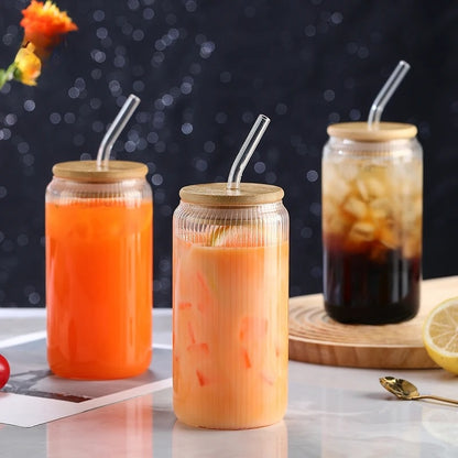 Inttox-🥤 Tasses en Verre de Haute Qualité avec Couvercle en Bambou 🌿 6 piece
