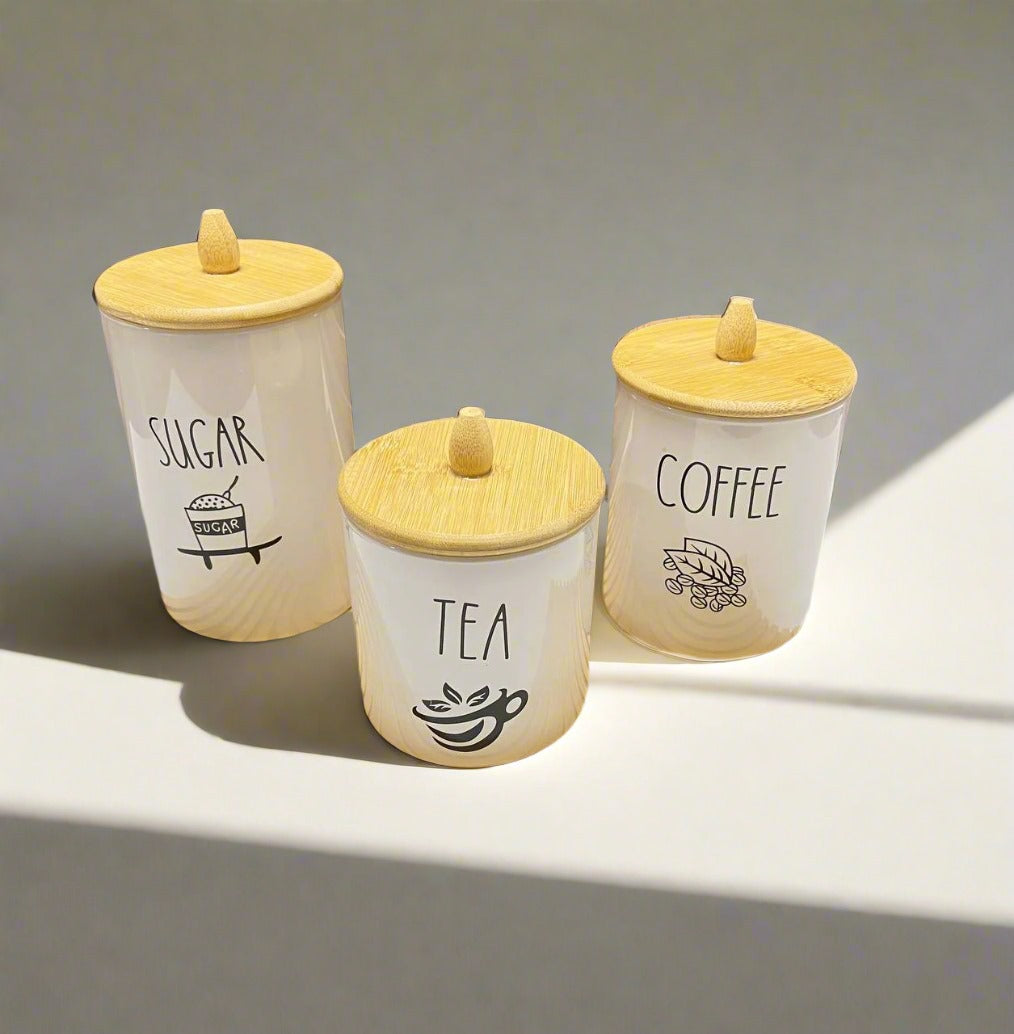 Inttox-Set de 3 Bocaux en Céramique avec Couvercles en Bambou 🌿