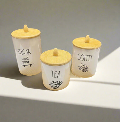 Inttox-Set de 3 Bocaux en Céramique avec Couvercles en Bambou 🌿
