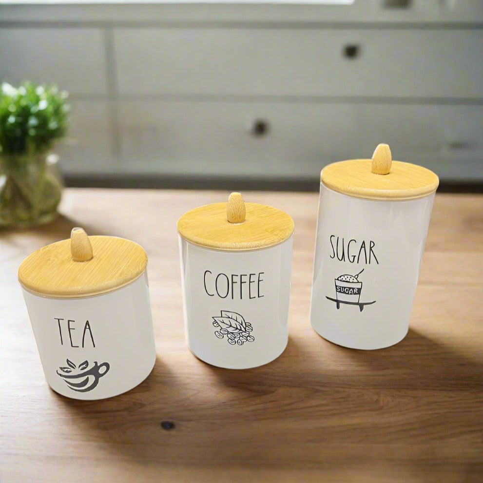 Inttox-Set de 3 Bocaux en Céramique avec Couvercles en Bambou 🌿