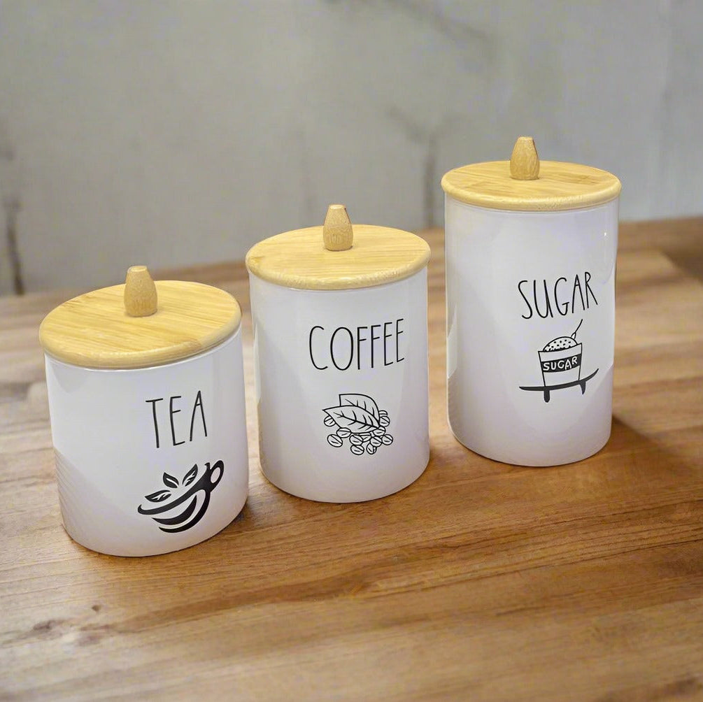 Inttox-Set de 3 Bocaux en Céramique avec Couvercles en Bambou 🌿
