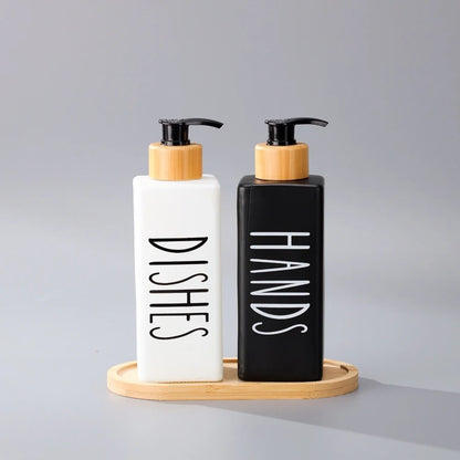 Inttox-🧴 Bouteille de Lotion en Verre de Luxe 350ml avec Pompe en Bois 🌿