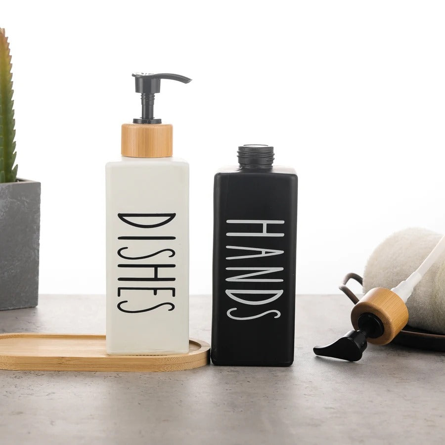 Inttox-🧴 Bouteille de Lotion en Verre de Luxe 350ml avec Pompe en Bois 🌿