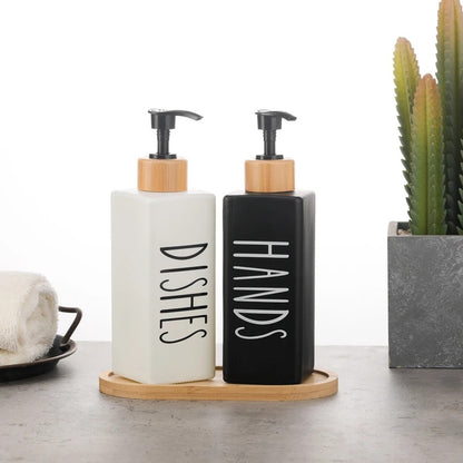 Inttox-🧴 Bouteille de Lotion en Verre de Luxe 350ml avec Pompe en Bois 🌿