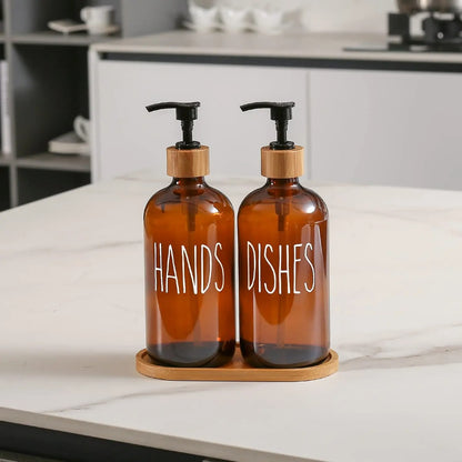 Inttox-🧴 Bouteille en Verre Ambré avec Pompe & Couvercle en Bois