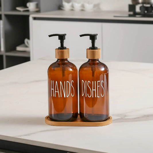 Inttox-🧴 Bouteille en Verre Ambré avec Pompe & Couvercle en Bois