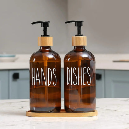Inttox-🧴 Bouteille en Verre Ambré avec Pompe & Couvercle en Bois