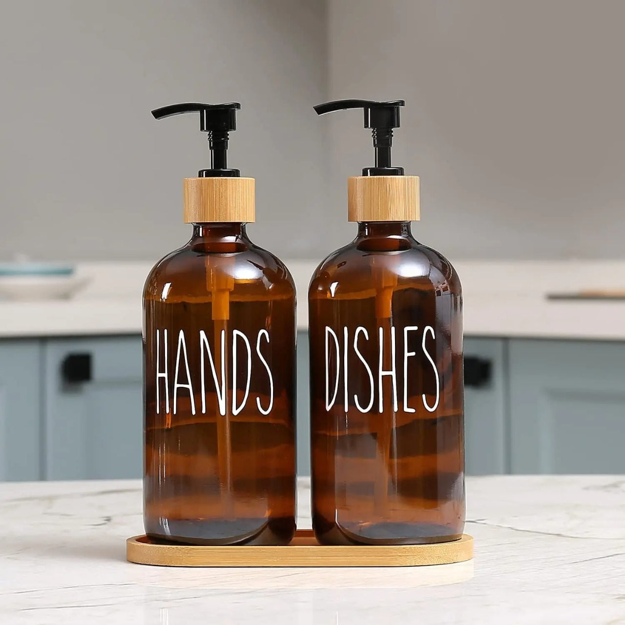 Inttox-🧴 Bouteille en Verre Ambré avec Pompe & Couvercle en Bois