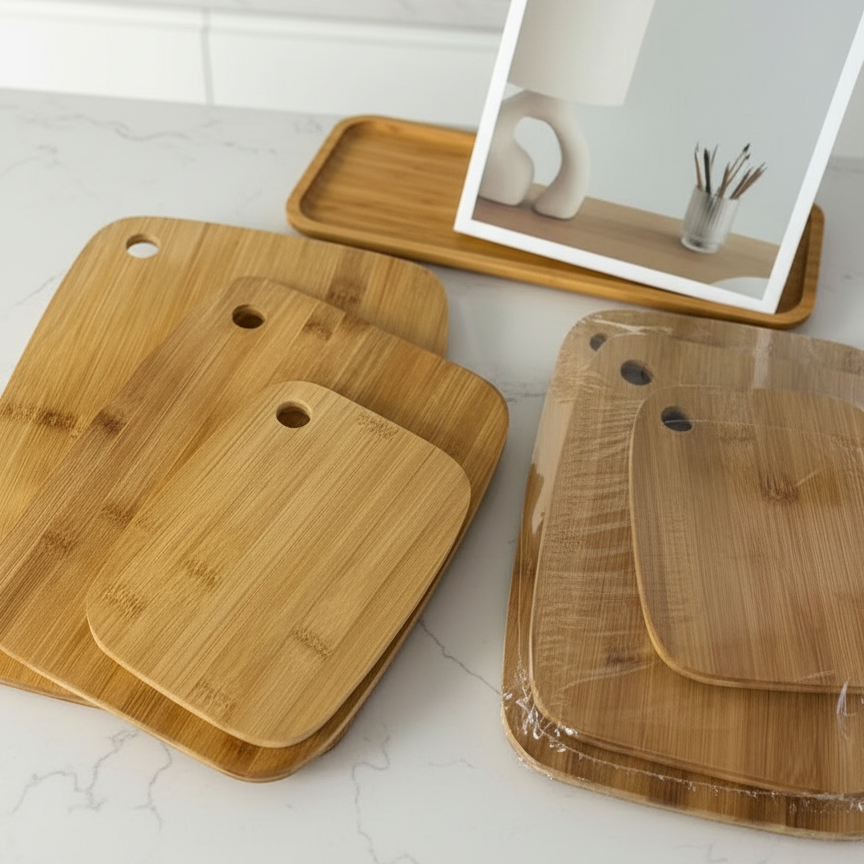 Inttox-Set de 3 Planches à Découper en Bambou Naturel