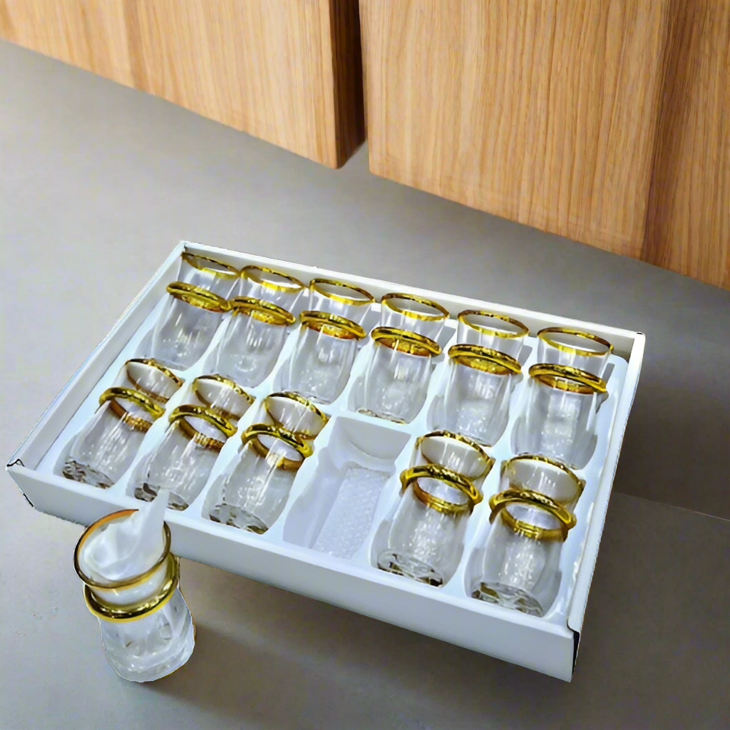 Inttox-🏺 Set de 12 Verres à Thé en Verre avec Bordures Dorées 🌟