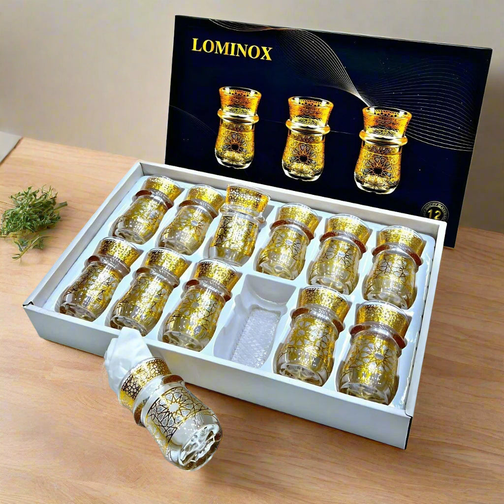 Inttox- 🥃 Verres à Thé Dorés – Set de 12 ✨