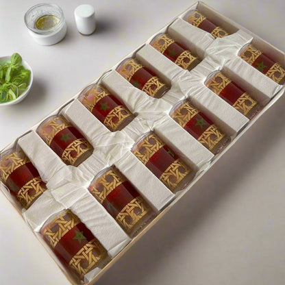 Inttox-Coffret de 12 Verres à Thé Marocains – Édition Drapeau du Maroc 🇲🇦✨