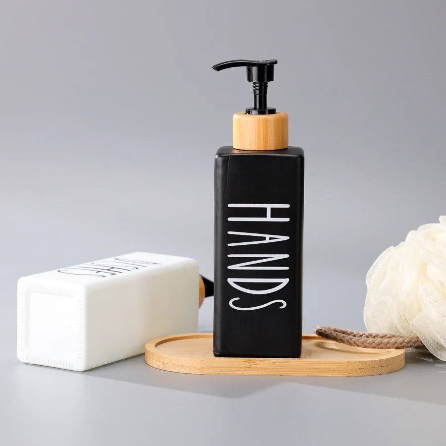 Inttox-🧴 Bouteille de Lotion en Verre de Luxe 350ml avec Pompe en Bois 🌿