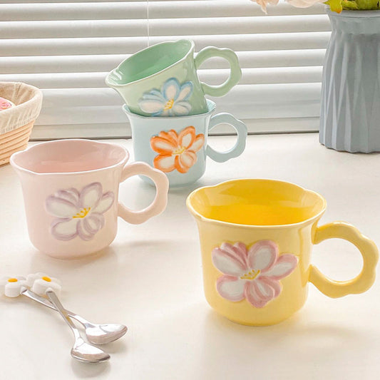 Inttox-🌸 2 Tasses à café en relief fleur Inttox