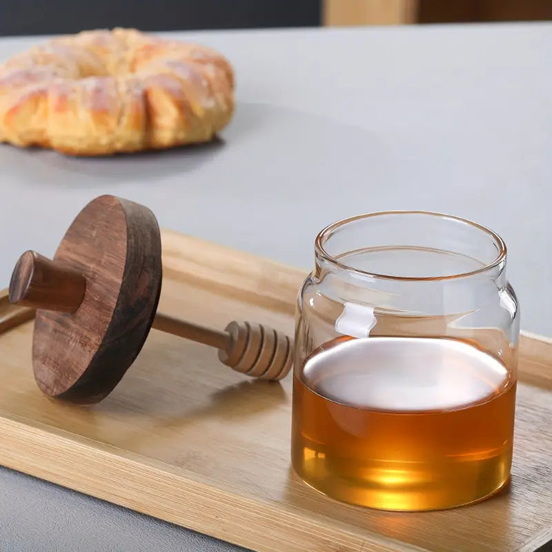 🍯 Inttox – Pots de miel en verre avec couvercle en bois & tige d’agitation 🐝