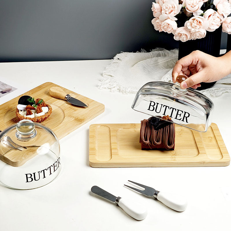 Inttox-Dôme pour Beurre / Fromage avec Planche à Découper & Couteau Intégré