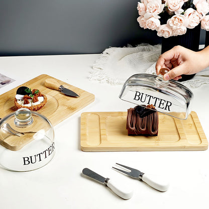 Inttox-Dôme pour Beurre / Fromage avec Planche à Découper & Couteau Intégré